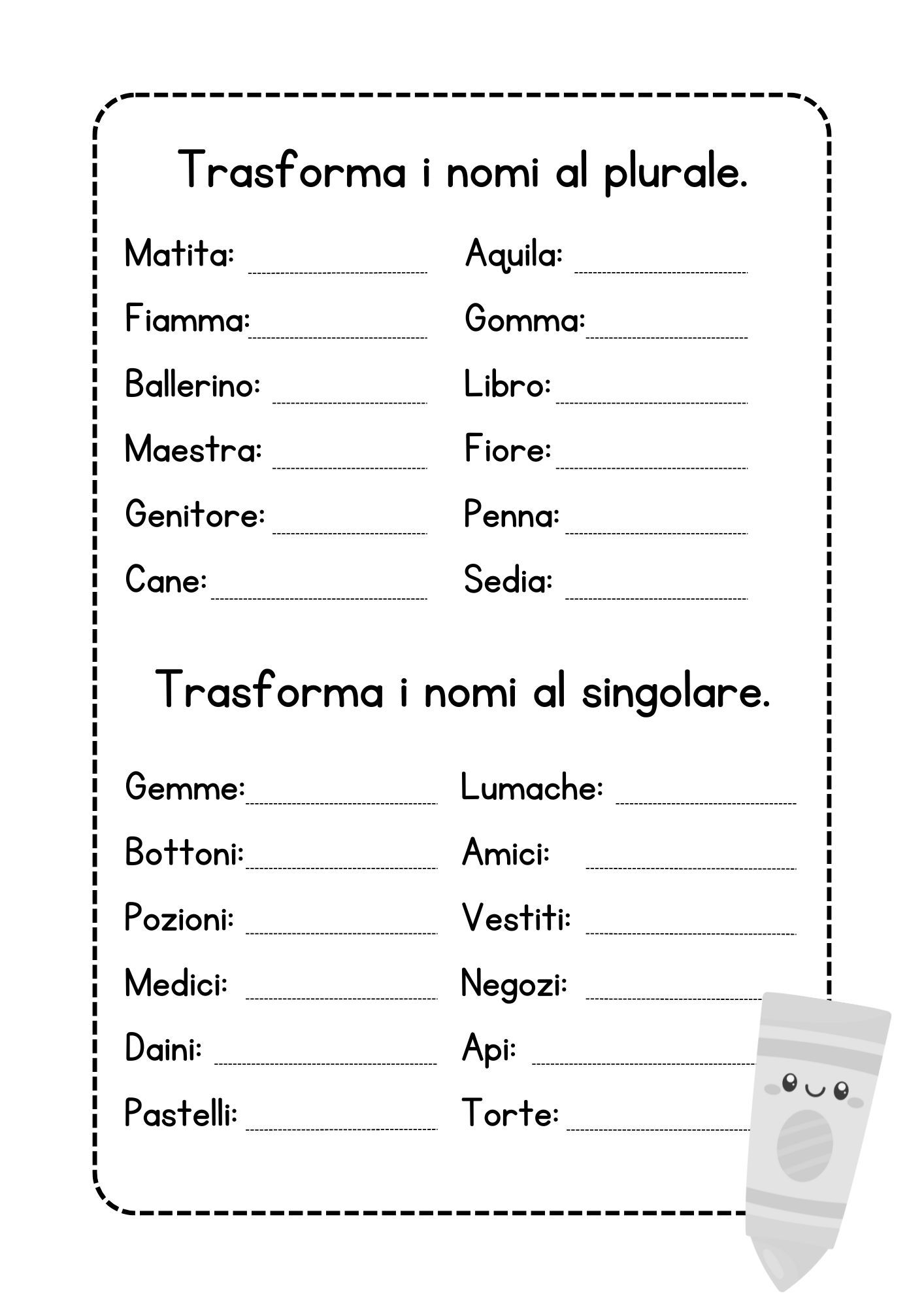 scheda didattica singolare plurale