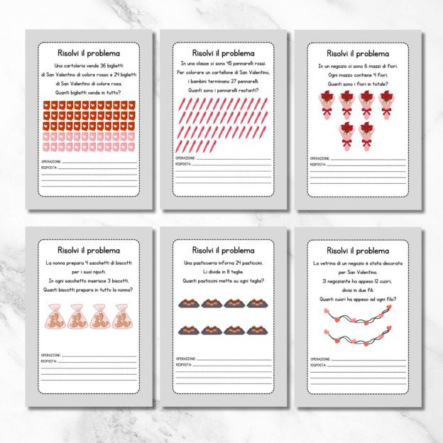 Problemi di matematica illustrati di San Valentino classe seconda - immagine 2