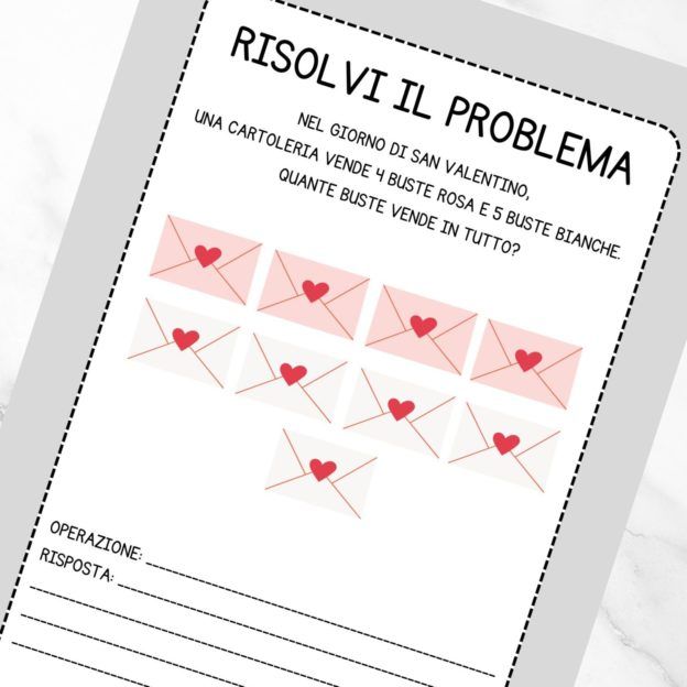 Problemi di matematica illustrati di San Valentino classe prima - immagine 3